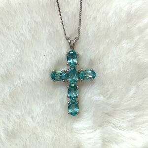 Vintage Blue and Sterling Silver Cross Necklace